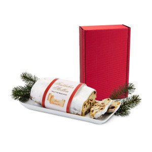 Geschenkset / Präsenteset: Christstollen im roten Geschenkkarton