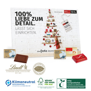 Tisch-Adventskalender Lindt Exklusiv, Klimaneutral, FSC®, Inlay kompostierbar