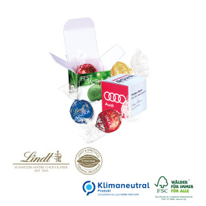 Werbewürfel mit Lindt Lindor Praliné, Klimaneutral, FSC®