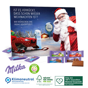 Tisch-Adventskalender Milka gemischt, Klimaneutral, FSC®, Inlay aus 100% recyceltem Material