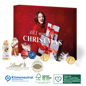 Adventskalender Lindt Lindor, Klimaneutral, FSC®, Inlay aus 100% recyceltem Material
