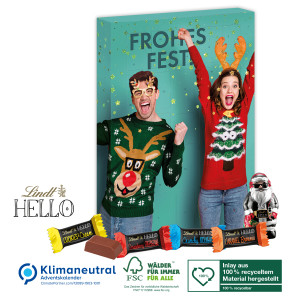 Adventskalender Lindt HELLO mit Santa, Klimaneutral, FSC®, Inlay aus 100% recyceltem Material