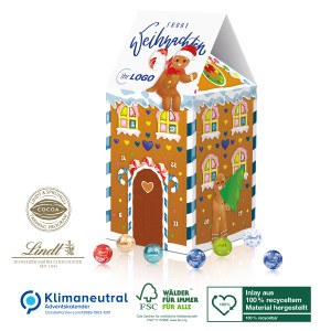 Adventskalender-Haus XL Lindt, Klimaneutral, FSC®, Inlay aus 100% recyceltem Material