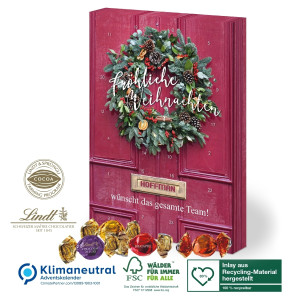 Wand-Adventskalender mit Lindt Winter-Pralines, Klimaneutral, FSC®, Inlay aus Recycling-Material hergestellt