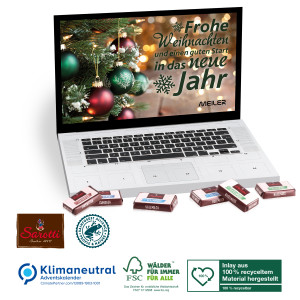 Tisch-Adventskalender Sarotti Business Exklusiv Laptop, Klimaneutral, FSC®, Inlay aus 100% recyceltem Material