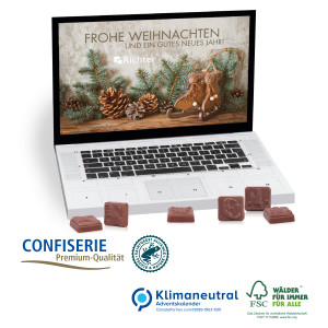 Tisch-Adventskalender Classic Exklusiv Laptop, 75 g, Klimaneutral, FSC®, Innen- und Außenteil recycelbar