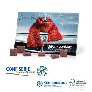 Tisch-Adventskalender Classic Exklusiv, 75 g, Klimaneutral, FSC®, Innen- und Außenteil recycelbar