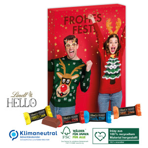 Adventskalender Lindt HELLO, Klimaneutral, FSC®, Inlay aus 100% recyceltem Material