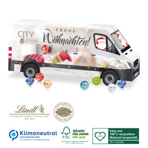 3D Adventskalender Lindt Transporter, Klimaneutral, FSC®, Inlay aus 100% recyceltem Material
