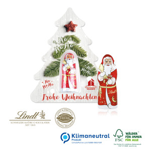 Schokokarte Business Weihnachtsbaum mit Lindt Weihnachtsmann, Klimaneutral, FSC®