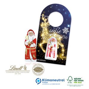 Schokokarte Business Türanhänger mit Lindt Weihnachtsmann, Klimaneutral, FSC®