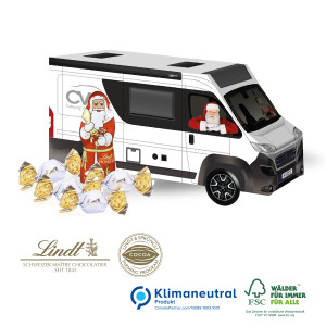 3D Präsent Camper mit Lindt Santa & Vollmilchkugeln, Klimaneutral, FSC®