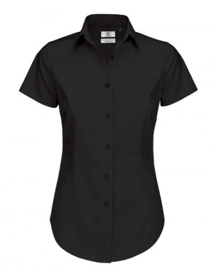 Women´s Poplin Shirt Black Tie Short Sleeve