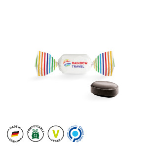 Bonbon im weißen Wickler, ungefüllt, Himbeer Lakritz