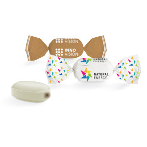 Bonbon im weißen Wickler, gefüllt, Sahne Nuss