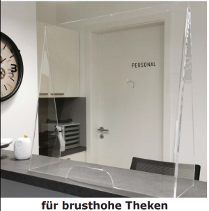 Thekenschutz brusthoch aus Plexiglas™ (Viren-, Husten-, Spuckschutz)