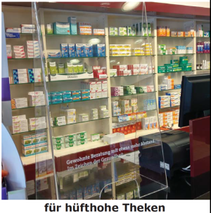 Thekenschutz hüfthoch aus Plexiglas™ (Viren-, Husten-, Spuckschutz)
