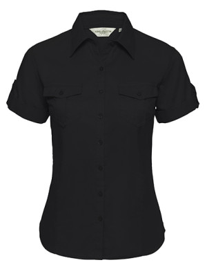 Ladies` Roll Short Sleeve Fitted Twill Shirt