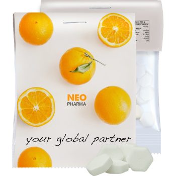 Bio Traubenzucker Orange Drops, ca. 15g, Express Midi-Tüte mit Werbereiter