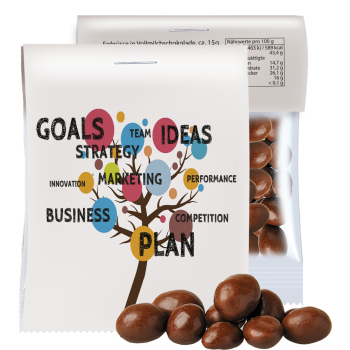Bio Schoko-Erdnüsse, ca. 15g, Express Midi-Tüte mit Werbereiter