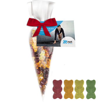 Gummibärchen ohne Gelatine, ca. 30g, Express Spitztüte mit Werbekarte