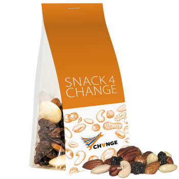 Bio Studentenfutter, ca. 40g, Express Blockbodenbeutel mit Werbereiter