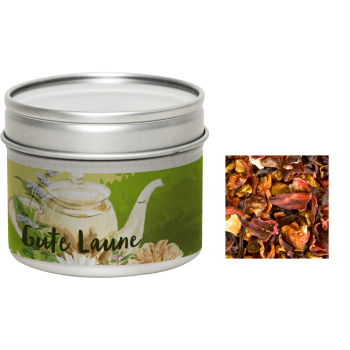 Bio Früchtetee gute Laune, ca. 30g, Metalldose mit Sichtfenster