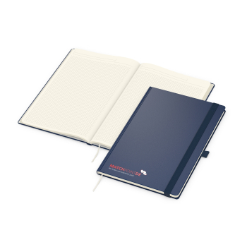 Business-Notizbücher - fest gebunden Vision-Book Creme A4 bestseller, dunkelblau Siebdruck-Digital