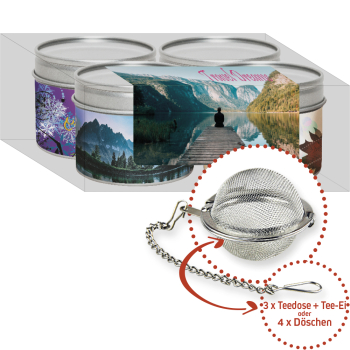 Verschiedene Teesorten, , 15-35g, Metalldose mit Sichtfenster im 4er Set