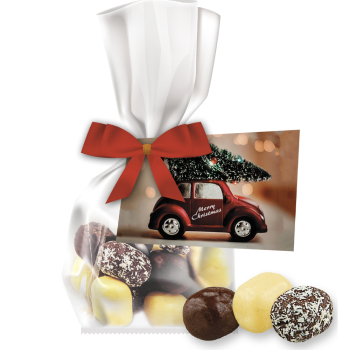 Schokolierte Kokoswürfel-Mix, ca. 35g, Express Flachbeutel mit Werbekarte