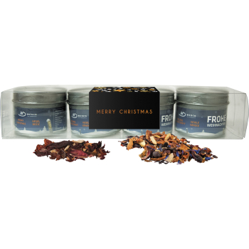 Verschiedene Weihnachts Teesorten, Bio und nicht-Bio, ca. 120g, Metalldose mit Sichtfenster im 4er Set