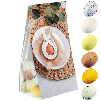 Ostereier Mix verschiedene Füllungen, ca. 50g, Express Blockbodenbeutel mit Werbereiter