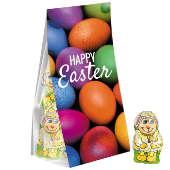 Schoko-Lamm, ca. 36g, Express Blockbodenbeutel mit Werbereiter