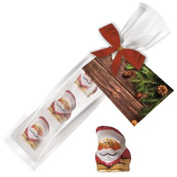 Mini Schoko-Weihnachtsmänner, ca. 20g, Express Präsent-Beutel mit Werbekarte