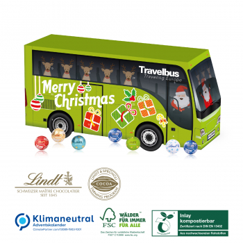 3D Adventskalender Lindt Bus, Klimaneutral, FSC®, Inlay kompostierbar
