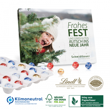 Tisch-Adventskalender Lindt Gourmet Edition Organic, Klimaneutral, FSC®, Inlay aus Papierfaser