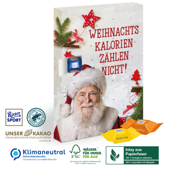 Adventskalender mit Ritter SPORT Schokowürfel, Klimaneutral, FSC®, Inlay aus Papierfaser