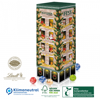 Adventskalender Lindt Turm, Klimaneutral, FSC®, Inlay kompostierbar