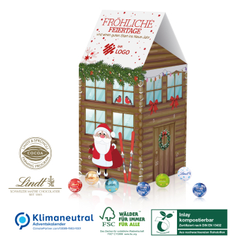 Adventskalender-Haus XL Lindt, Klimaneutral, FSC®, Inlay kompostierbar
