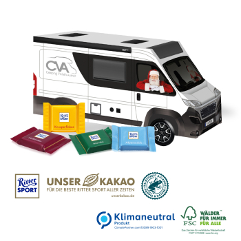 3D Präsent Camper mit Ritter SPORT Schokotäfelchen, Klimaneutral, FSC®