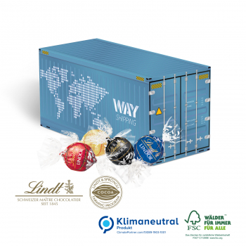 3D Präsent Container mit Lindt Lindor Pralinés, Klimaneutral, FSC®