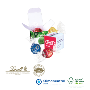 Werbewürfel mit Lindt Lindor Praliné, Klimaneutral, FSC®