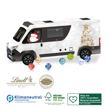 3D Adventskalender Lindt Camper, Klimaneutral, FSC®, Inlay aus 100% recyceltem Material