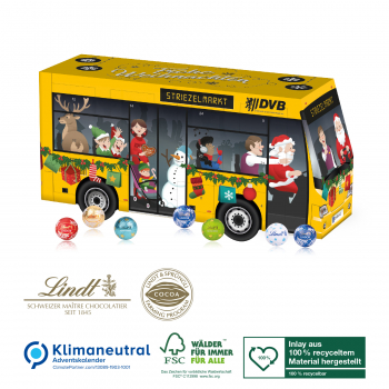 3D Adventskalender Lindt Bus, Klimaneutral, FSC®, Inlay aus 100% recyceltem Material