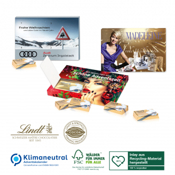 Super-Mini-Adventskalender Lindt XXS, Klimaneutral, FSC®, Inlay aus recyceltem Material