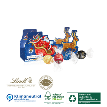 Adventskalender-Schlitten mit vier Türchen Lindt, Klimaneutral, FSC®, Innen- und Außenteil zu 100% aus Karton