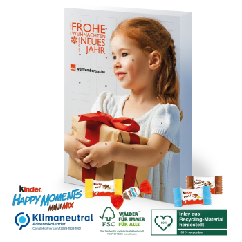 Adventskalender kinder® Happy Moments, Klimaneutral, FSC®, Inlay aus Recycling-Material hergestellt