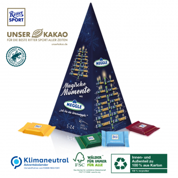 Karton-Adventskalender Weihnachtspyramide Ritter SPORT, Klimaneutral, FSC®, Innen- und Außenteil zu 100% aus Karton