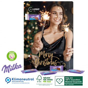 Wand-Adventskalender mit Milka Schokolade, Klimaneutral, FSC®, Inlay aus 100% recyceltem Material