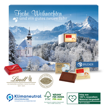 Wand-Adventskalender Lindt Exklusiv, Klimaneutral, FSC®, Inlay aus 100% recyceltem Material